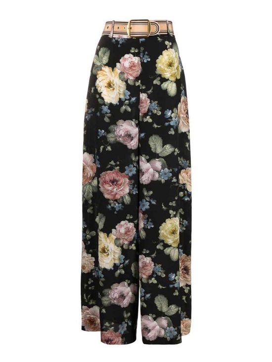 Zimmermann Pants - Zimmerman Floral Wide-Leg Pants in Black